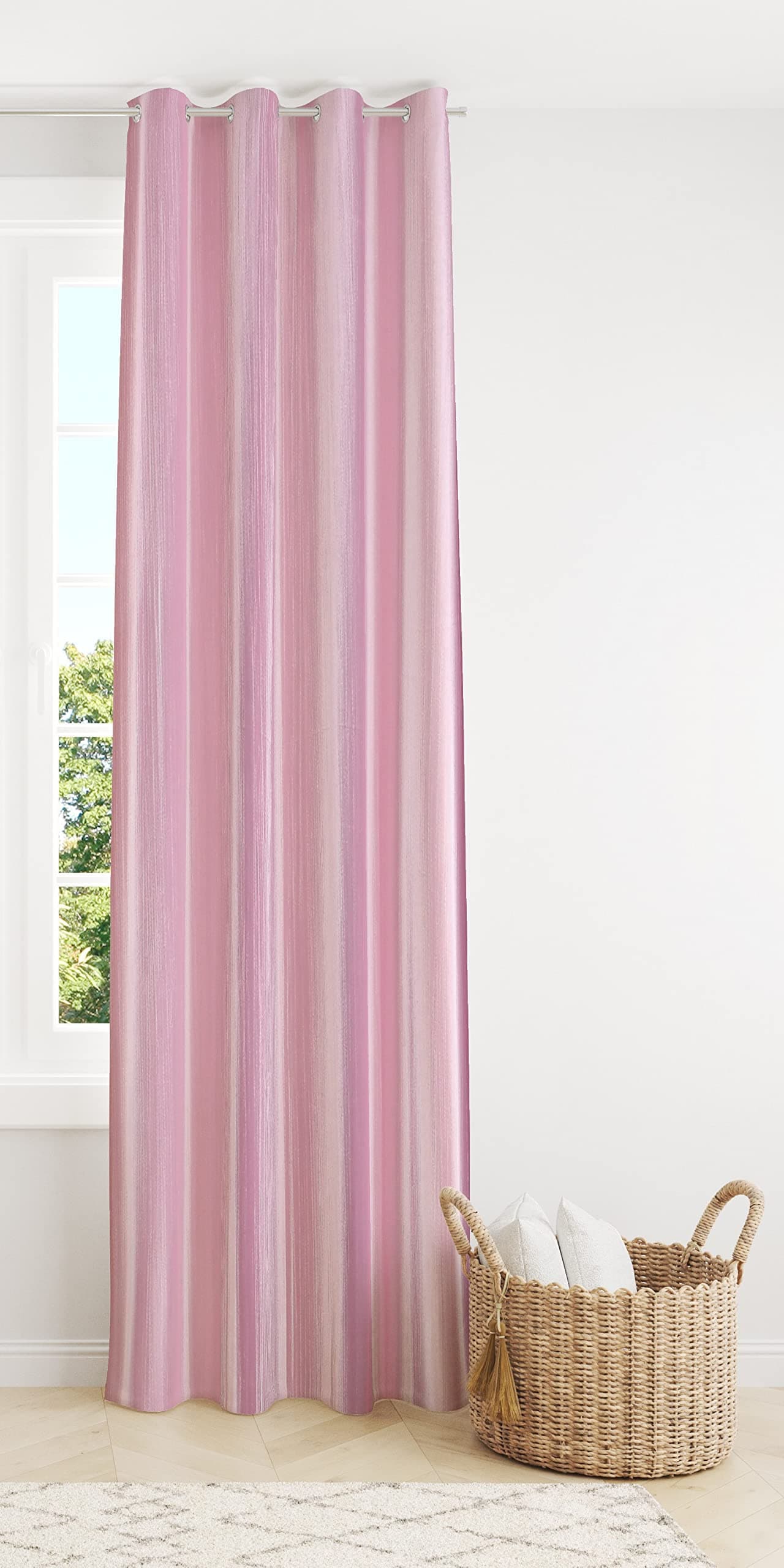Decoholic Baby Pink Polyester Door Curtain 7 Feet | Darkening Faux Texture Plain Drape with Eyelets | Pack of 1 Panel for Living Room, Bedroom & Office