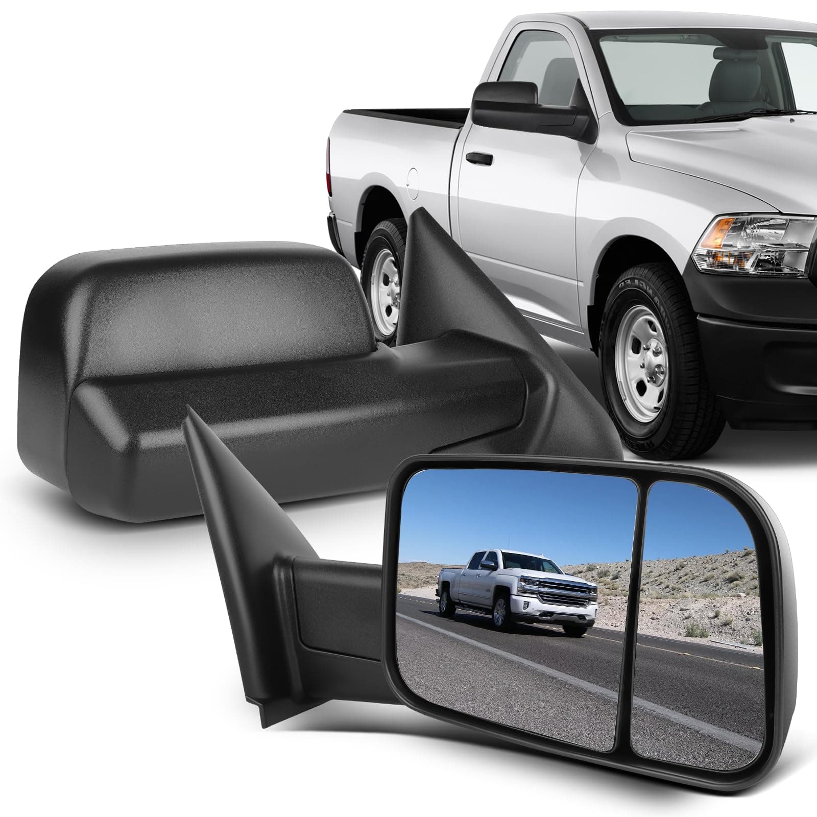 ECCPP Towing Mirrors Tow Mirrors Replacement Fit For 2002-08 For Dodge For Ram 1500 2500 Pickup Power Heated Towing Side Mirrors Pair Set Passenger & Driver Side View