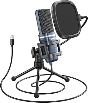 TC-777 Podcast Microphone, USB Computer Microphone, Cardioid Condenser PC Mic with Tripod Stand and Pop Filter for Podcasting, Streaming, Vocal Recording, Compatible with PC & Laptop, PS4/5
