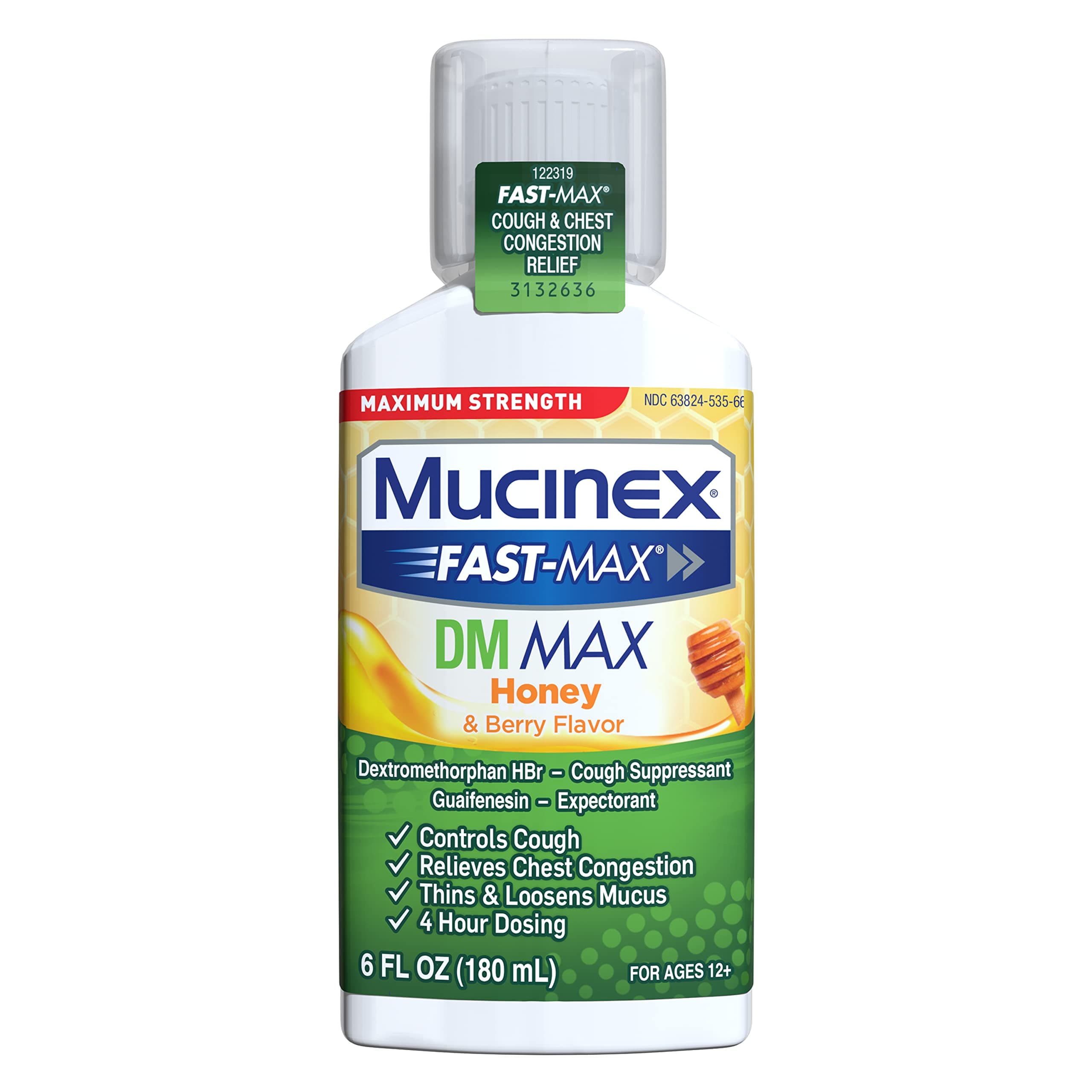 Fast-Max Maximum Strength DM MAX, Symptom Relief, Cough Suppressant and Expectorant, Honey & Berry Flavor, 6 FL OZ