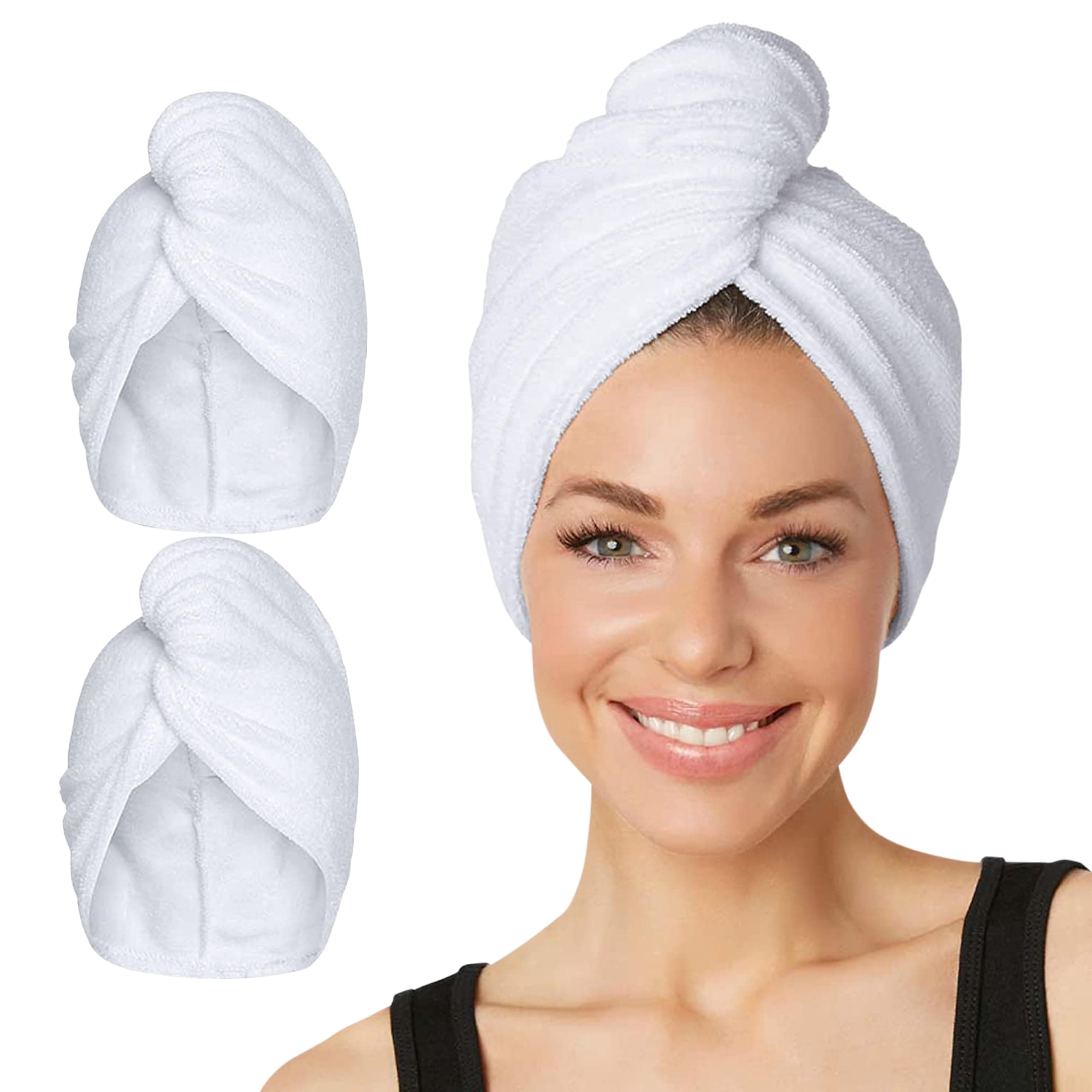 Microfiber Super Absorbent Hair Towel (2 Pack)White