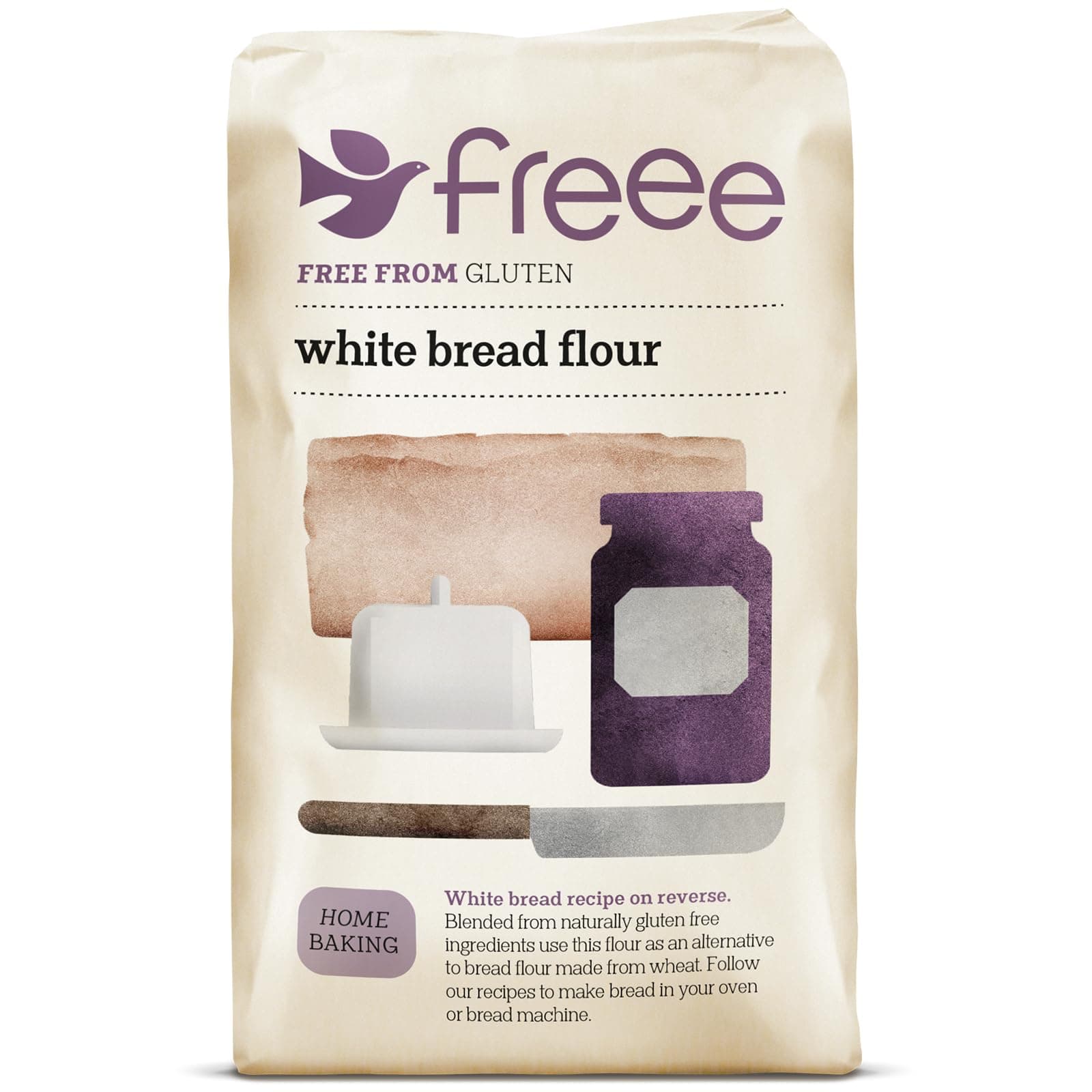 freee Gluten Free White Bread Flour 2.2 lb (1 kg) | Premium GF Flour Blend for Baking Breads, Sourdoughs, Rolls & Buns | Xanthan Gum | Vegan, Kosher, Halal Certified | Imported from UK