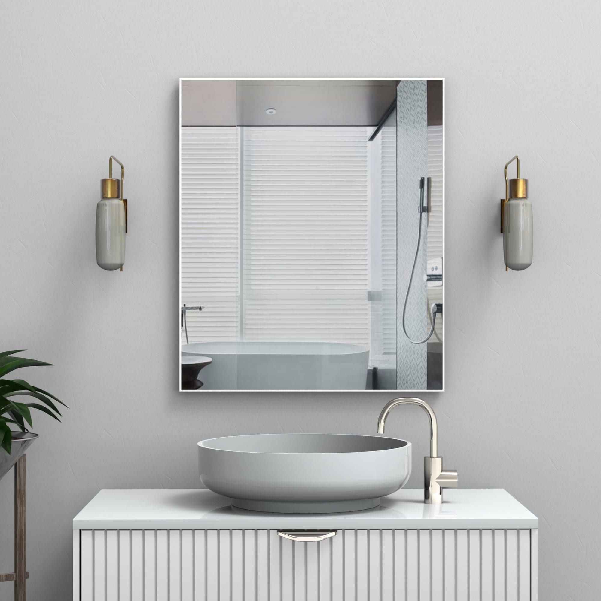 WONSTARTBathroom Vanity Mirror for Wall, Aluminum Framed Modern White Mirrors for Wall Hangs Horizontal or Vertical for Bedroom Entryway, 36" x 28"