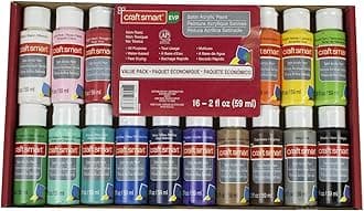 craft mart Multi-Surface Satin Acrylic Paint Value Pack, 16 Colors, 2 oz.