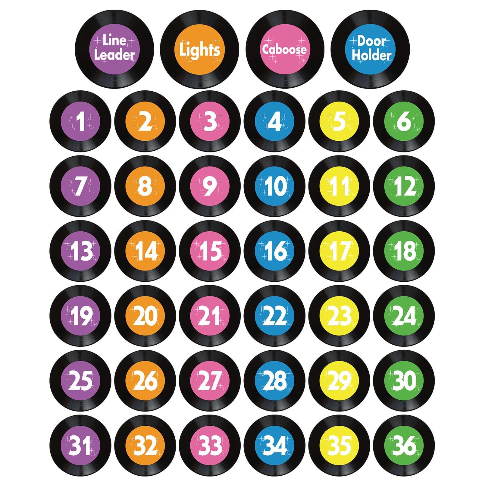 Colarr 40 Pcs Classroom Line up Helpers Stickers Large Numbered Spot Markers and Labels 4'' Line-up Helper for Preschool Kindergarten Elementary Teachers Classroom School Decoration (Vinyl Record)