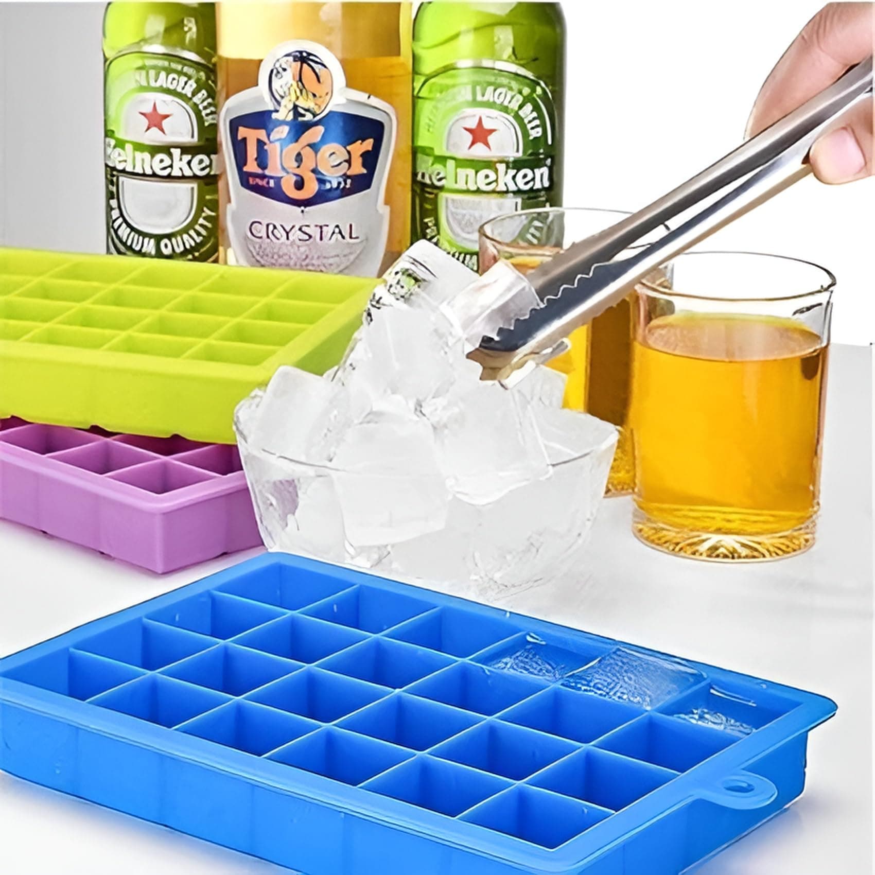 ce Ball Maker, Portable Ice Maker Bottle Makes 37 Ice Cubes, Ice Cube Tray for Freezer Moulds Small Cubes Whiskey Fridge Bar Soft Ice Cube Tray (Medium-1, Multi)