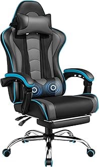 Yaheetech Gaming Chair, Video Game Chair with Massage Lumbar Support and Footrest Height Adjustable Ergonomic Computer Chair with Swivel Seat and Headrest, Black/Gray