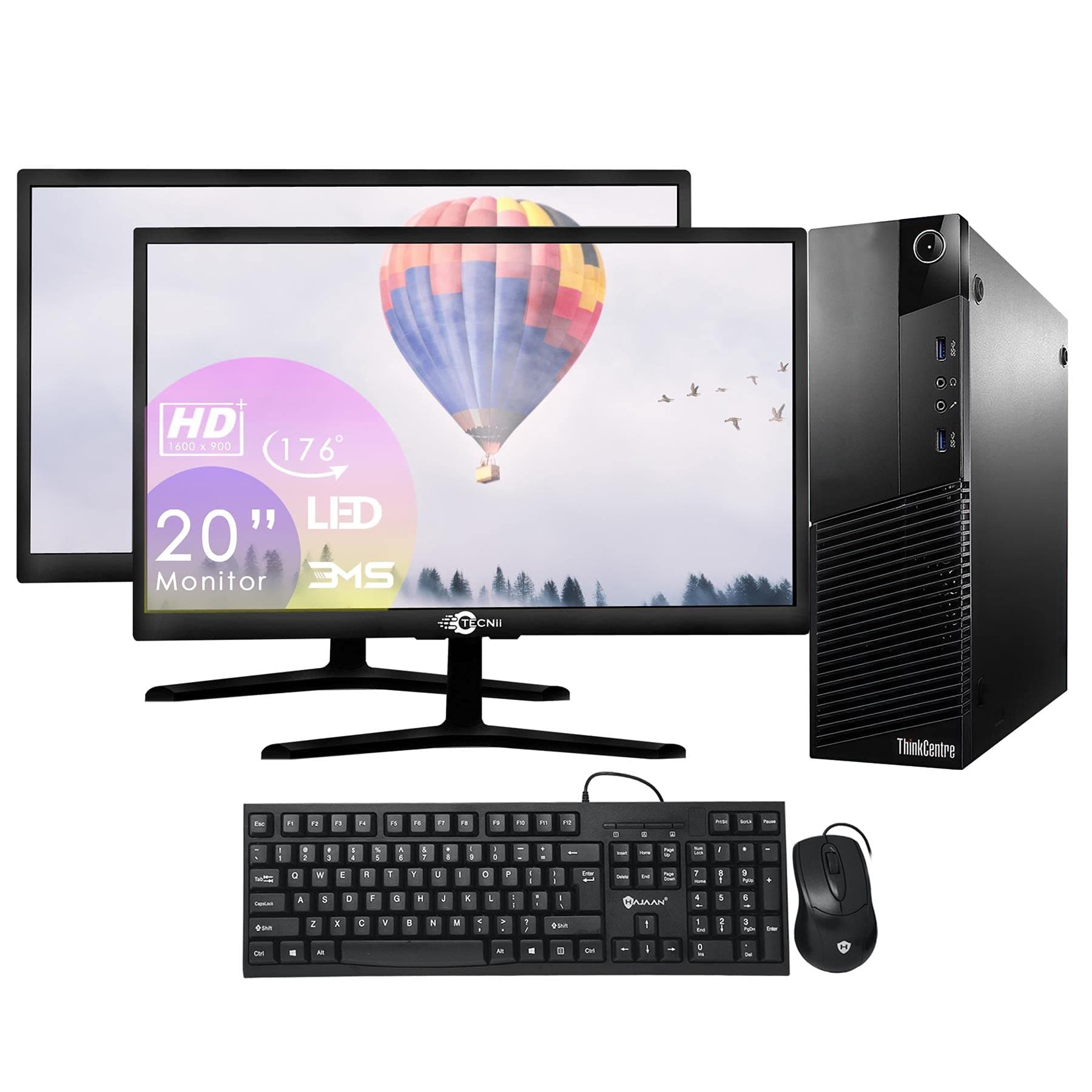 Lenovo ThinkCentre M93P Office Desktop Computer PC, Dual 20 Inch Monitor(HDMI), Intel Quad Core i5 4570 up to 3.60 GHz, 8GB RAM, 500GB HDD, KB, Mouse, WiFi, USB 3.0 Windows 10 Home 64-bit(Renewed)