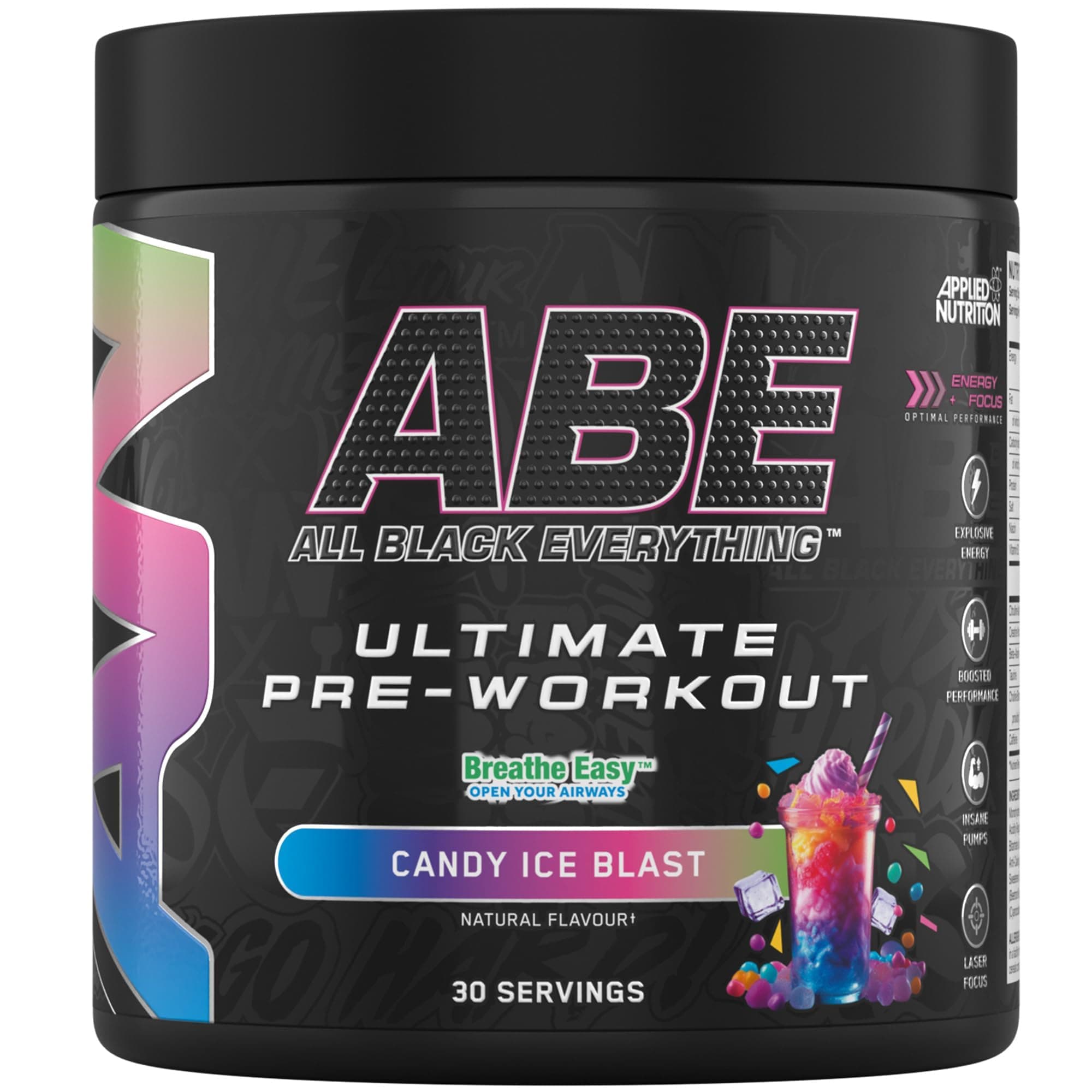 Applied Nutrition ABE Pre Workout - All Black Everything Pre Workout Powder, Energy & Physical Performance with Citrulline, Creatine, Beta Alanine (375g - 30 Servings) (Candy Ice Blast)