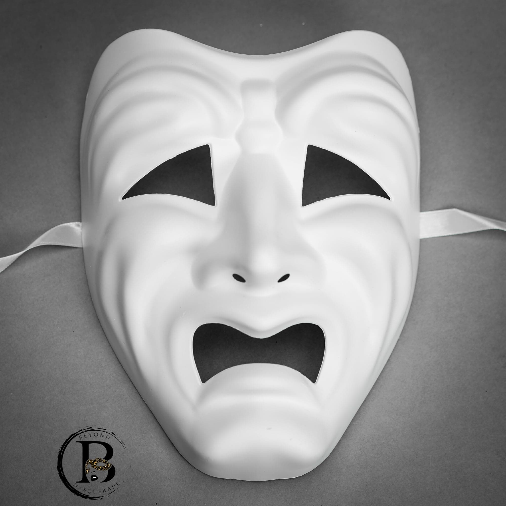 White Full Face Comedy Tragedy Jester Mask Phantom of The Opera Masquerade Venetian Witty Smart Cynical Mardi Gras Mask