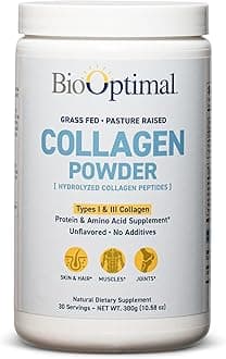 BioOptimal Collagen Powder, Collagen Peptides, Grass Fed, Non-GMO Premium Quality Hydrolyzed Collagen Protein, Pasture Raised, Dissolves Easily, 300 Grams