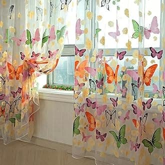 Floral Butterfly Sheer Curtains Sheers Voile Tulle Window Curtain 100x200cm