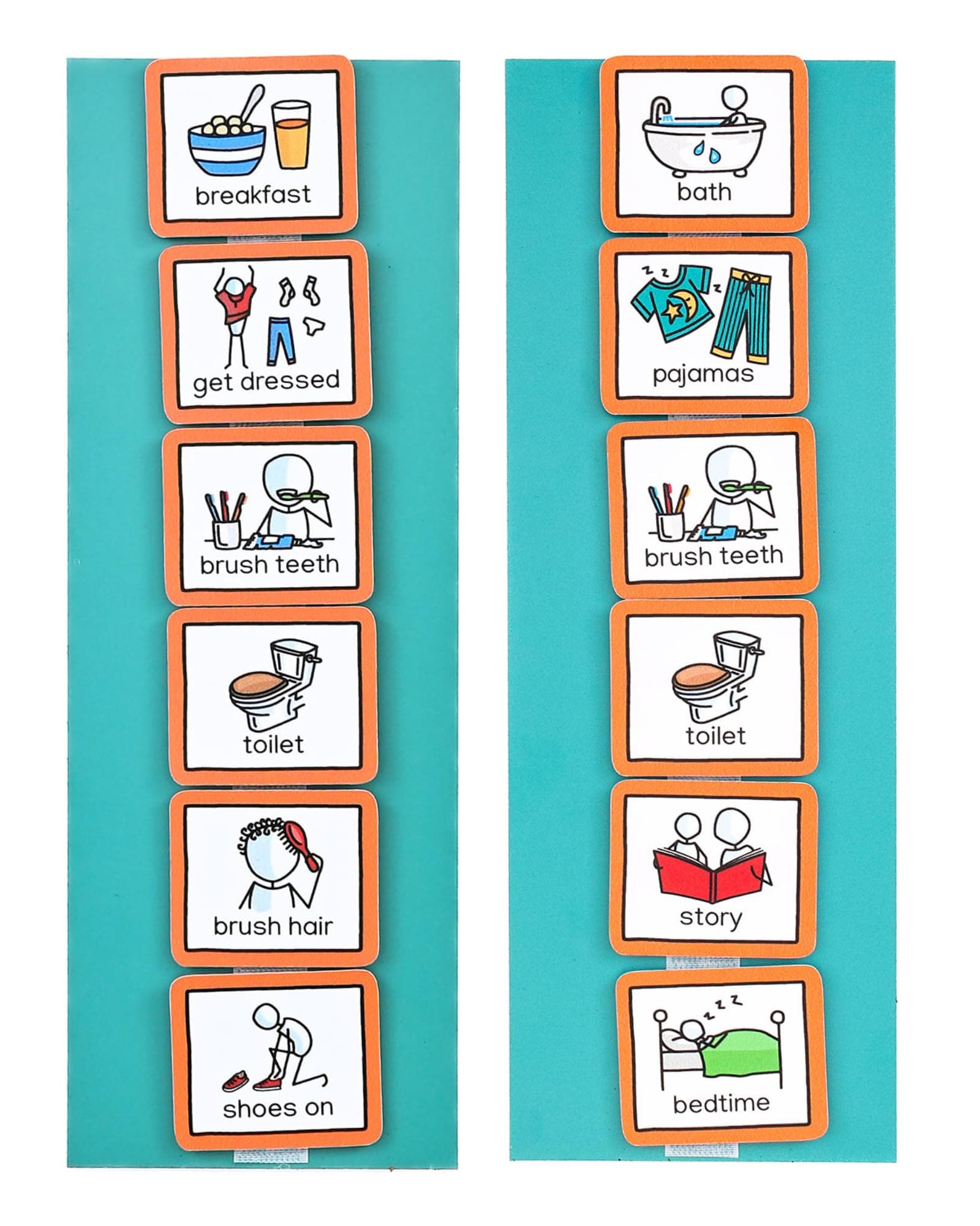 Morning and Bedtime Routine Chart with 12 visual symbols pecs cards by Create Visual Aids to support routine, transition for children, autism, aspergers, ADHD, speech and language delay.