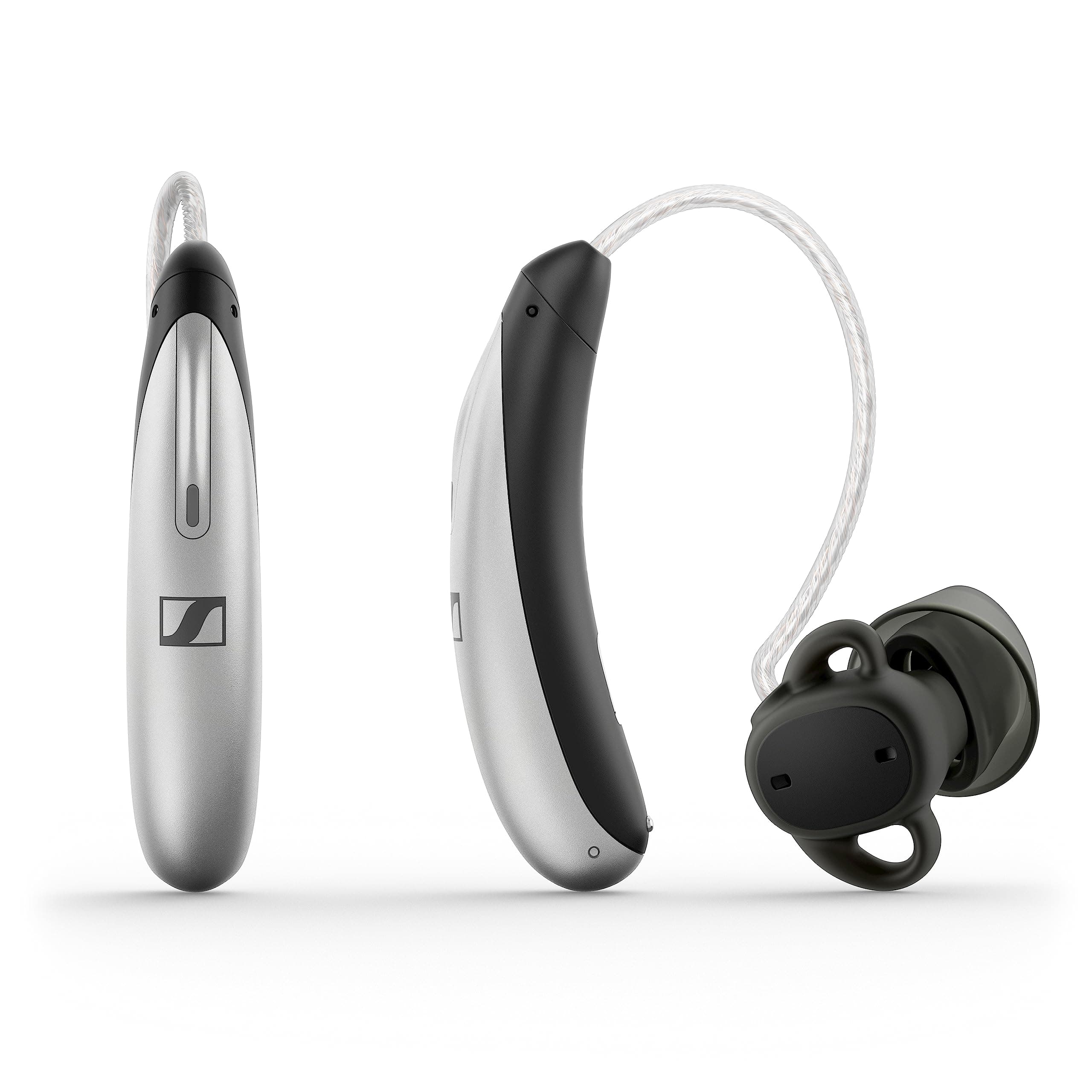 Sennheiser All-Day Clear Slim - OTC Self-Fitting Hearing Aid for Mild to Moderate Hearing Loss - All-Day Wear & Bluetooth - Gray, Black