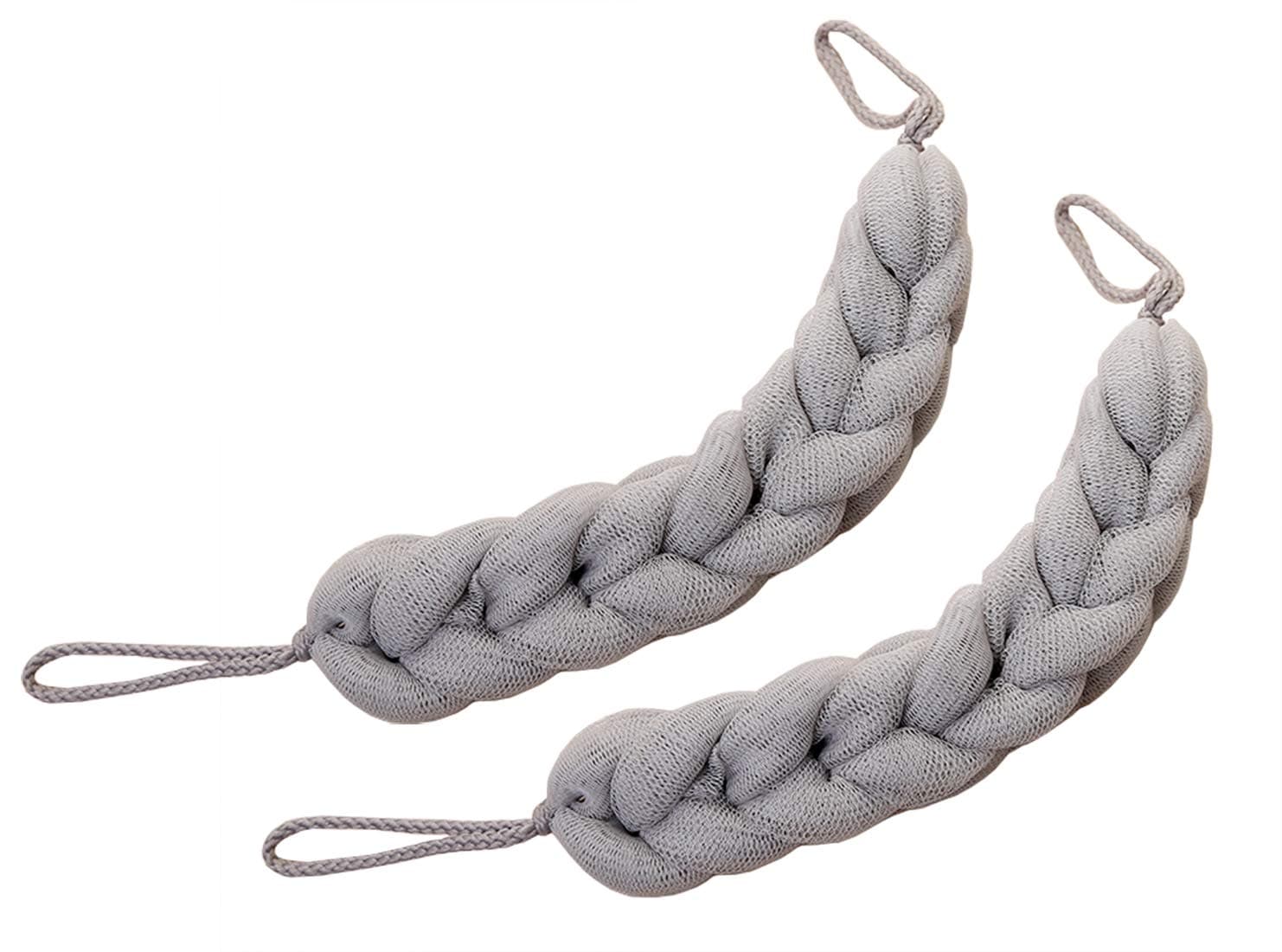 AARainbow 2 Packs Long Stretch Back Sponge with Rope Handles Back Scrubber Bath Shower Mesh Sponge Exfoliating Body Scrub Stretch Braided Loofah for Men and Women (2 Gray)
