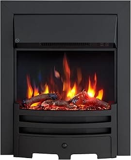 Verona 16’’ Fireplace Insert, 2000W Heater, Black Trim, Bauhaus Fret, 9 Colour Flame Effect, Remote Control