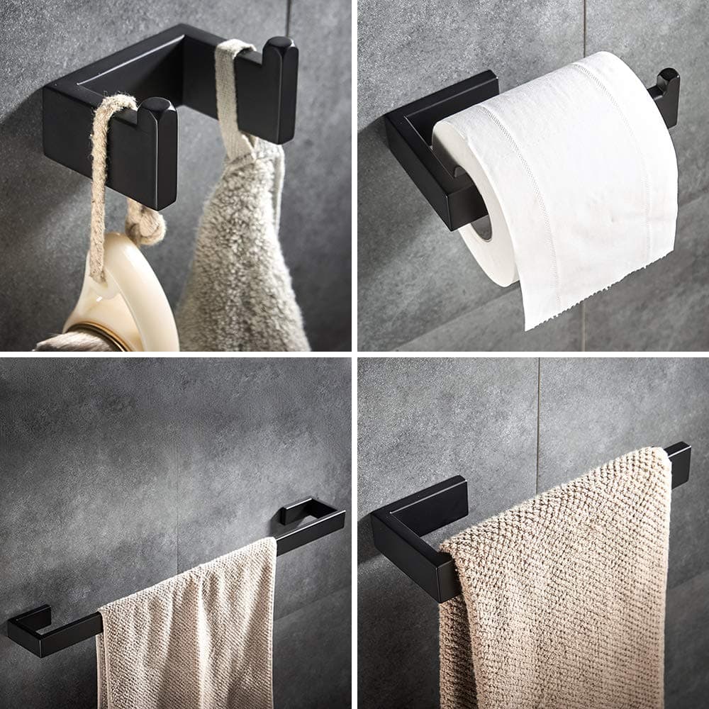 YJ YANJUN 4 Piece Bathroom Hardware Set Matte Black Stainless Steel Towel Bar Wall Mounted Bathroom Accessories