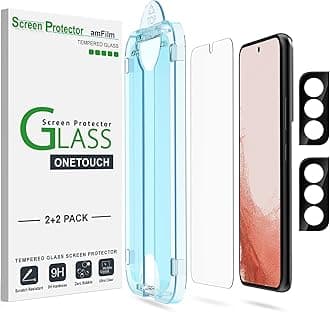 amFilm OneTouch Screen Protector for Samsung Galaxy S22 Plus 6.6 inch, Samsung Galaxy S22 + 6.6 inch, 9H Hardness with Camera Lens Protector, Bubble Free, Tempered Glass, 2 Pack