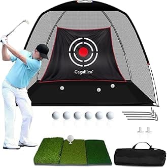 Gagalileo Golf Net: 10x7FT Backyard Driving Real Golf Ball Practice Hitting Training by Turf Mat Target Indoor Outdoor Chipping Swing Gift for Golfers Dad Husband Men