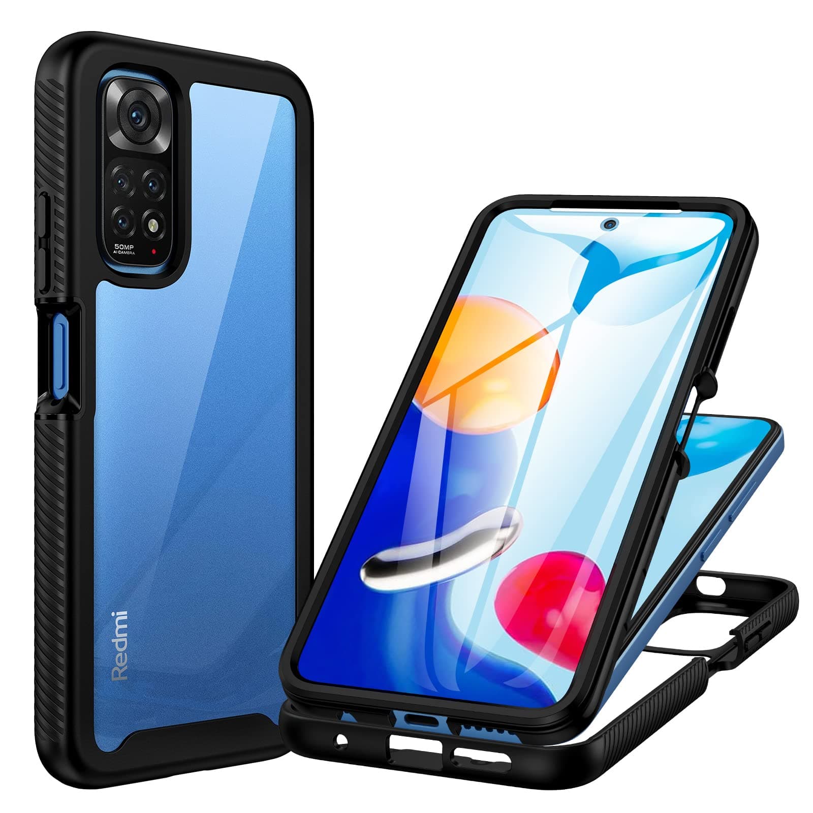 CENHUFO for Xiaomi Redmi Note 11 /Redmi Note 11S 4G Case, Built-in Screen Protector 360° Full Body Protective Shockproof Rugged Bumper Clear Phone Case for Redmi Note 11S /Redmi Note 11 4G