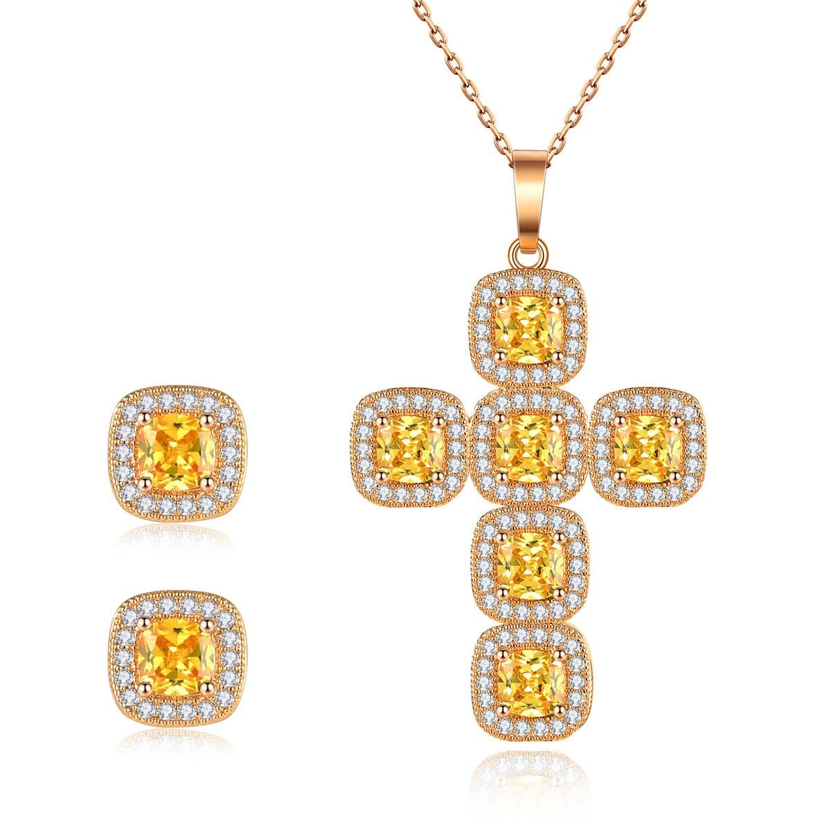 ANMAO Stud Earrings Sets,Cross Pendant&Stud Earrings Sets Women Jewelry Gifts Christmas Gifts Women Necklaces Jewelry Pendant Jewelry Women Jewelry Cross Necklace Golden Crystal