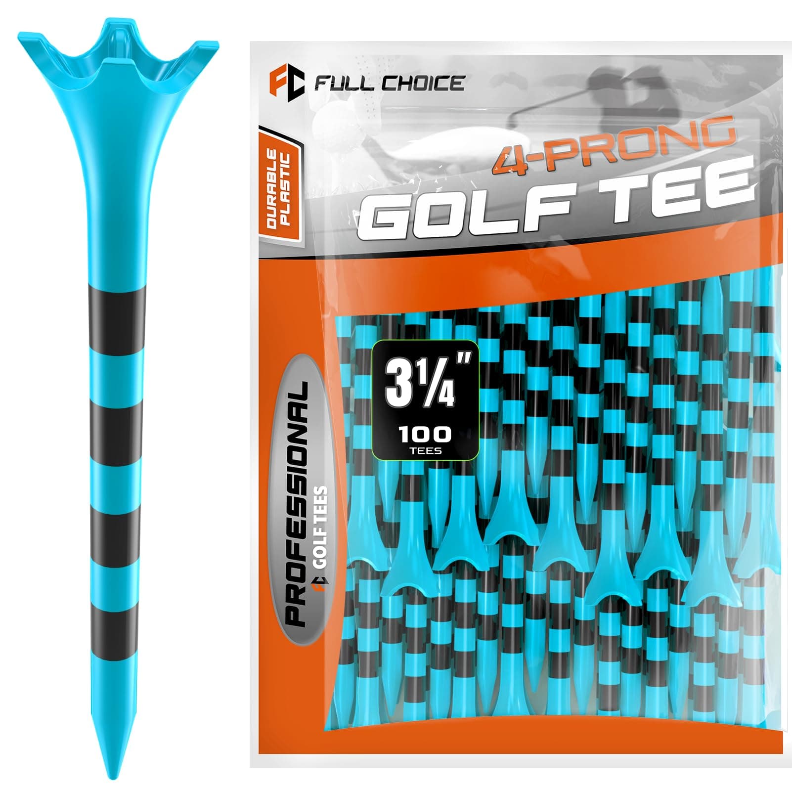 Plastic Golf Tees 3-1/4" (100 Pack) - Durable & Long-Lasting, Reduce Friction & Increase Distance, 4 Prongs Ultra Thicker Golf Plastic Tees, Golf Accessories (Blue)