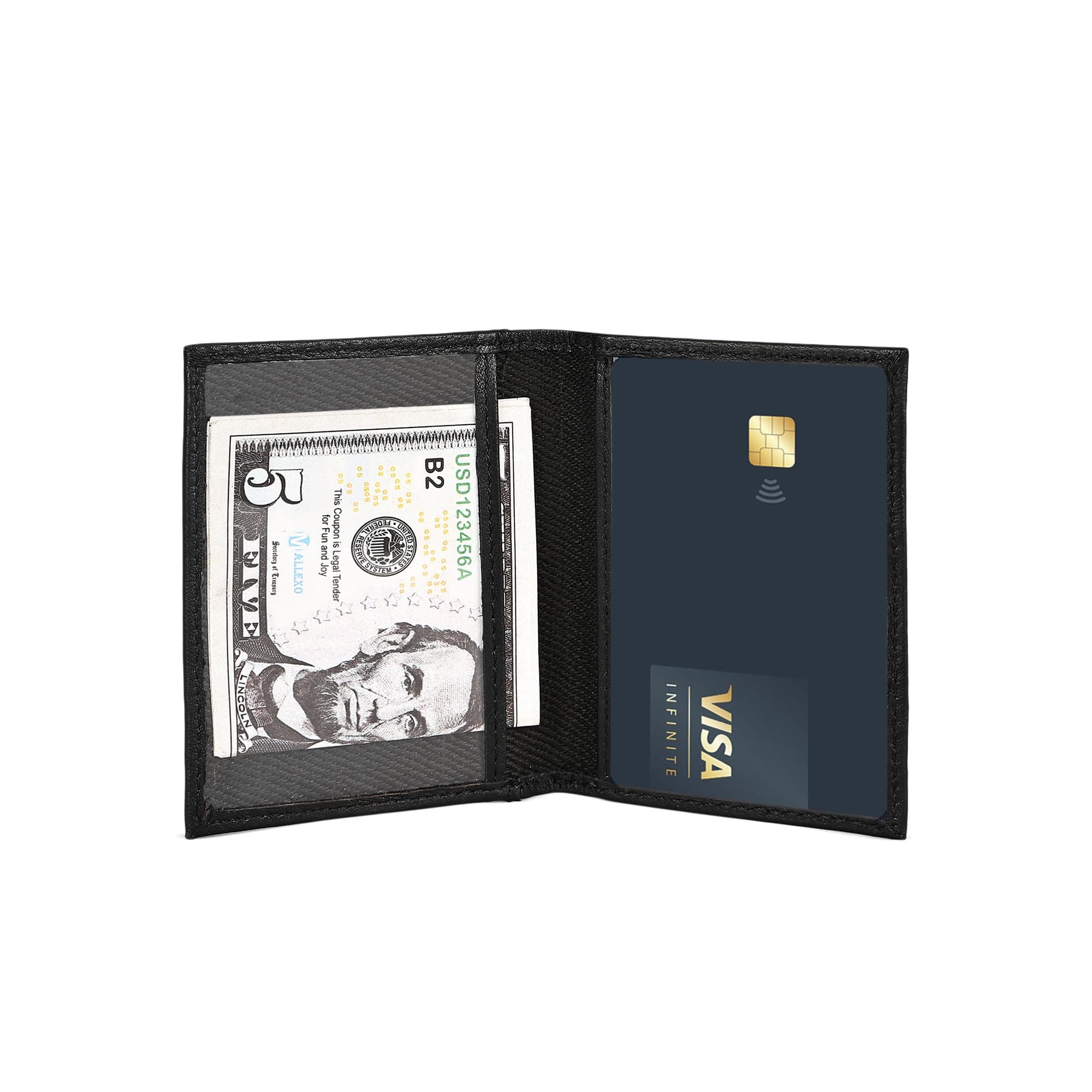 Slim Thin Leather Credit Card Triple ID Window Mini Wallet Bifold Driver License Safe (Black)