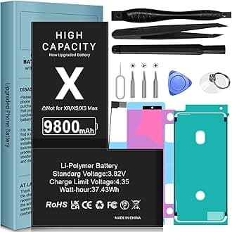 SHENMZ [9800mAh] Battery for iPhone X, [2026 New Upgrade] Ultra High 0 Cycle Capacity Replacement Battery for iPhone X Model A1865, A1901, A1902, with Tools