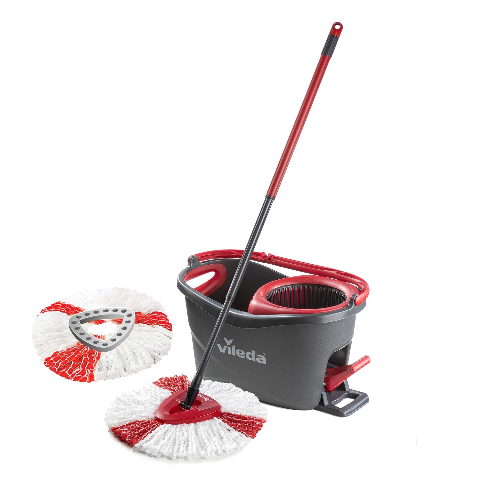 Turbo Microfibre Mop and Bucket Set with Extra 2-in-1 Head Replacement, Spin Mop for Cleaning Floors, Set of 1x Mop, 1x Bucket and 1x Refill