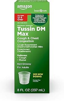 Tussin DM MAX, Maximum Strength Cough and Chest Congestion Medicine, Non-Drowsy, Alcohol Free, Expectorant, Raspberry Menthol Flavor, 8 fl oz (Pack of 1)