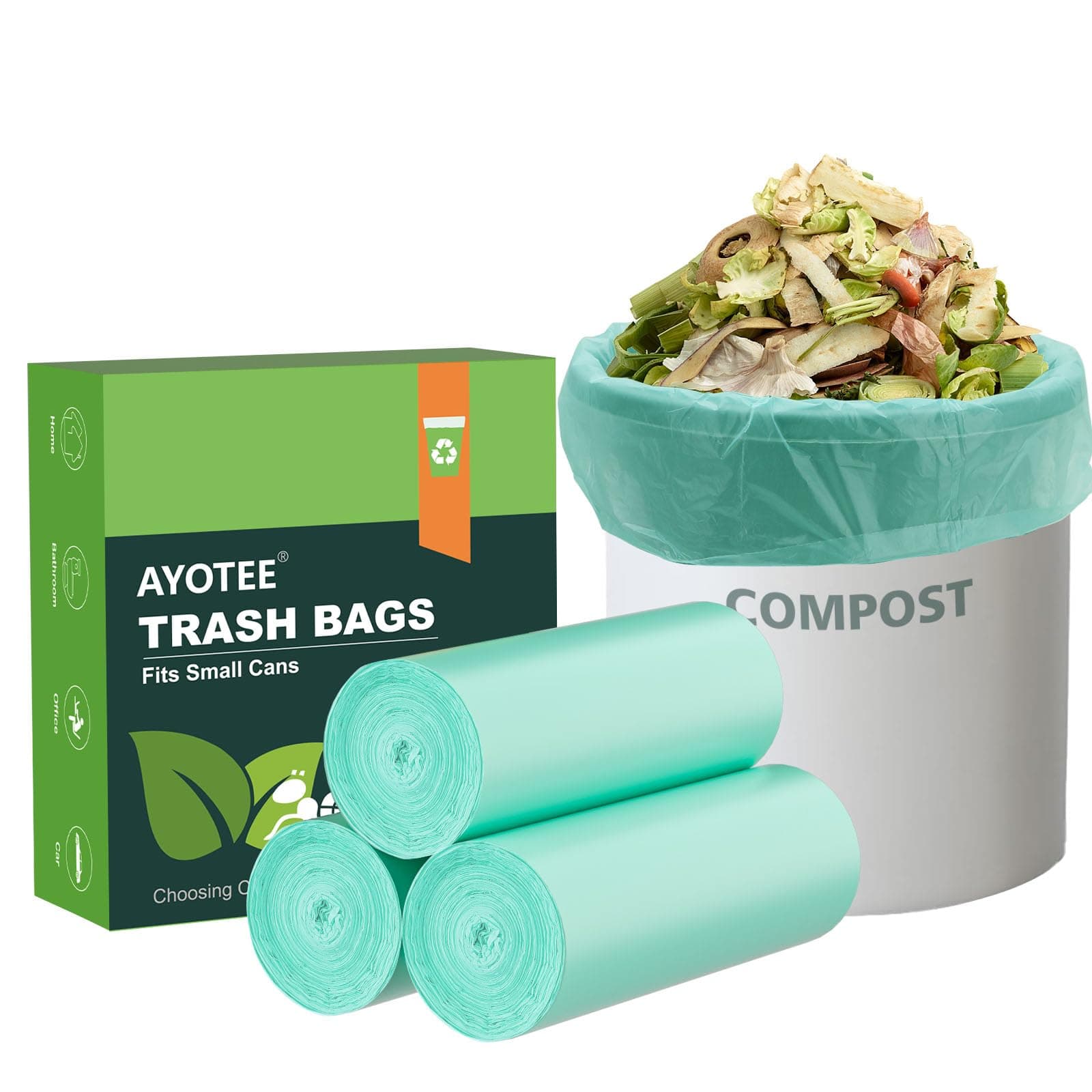 75 Counts AYOTEE Mini Garbage Bags, 1.2 Gallon Small Compostable Trash Bags, Small Garbage Bags for home, Fit 4.5 or 5 Liter Bathroom Wastebasket Can Liners(Green)