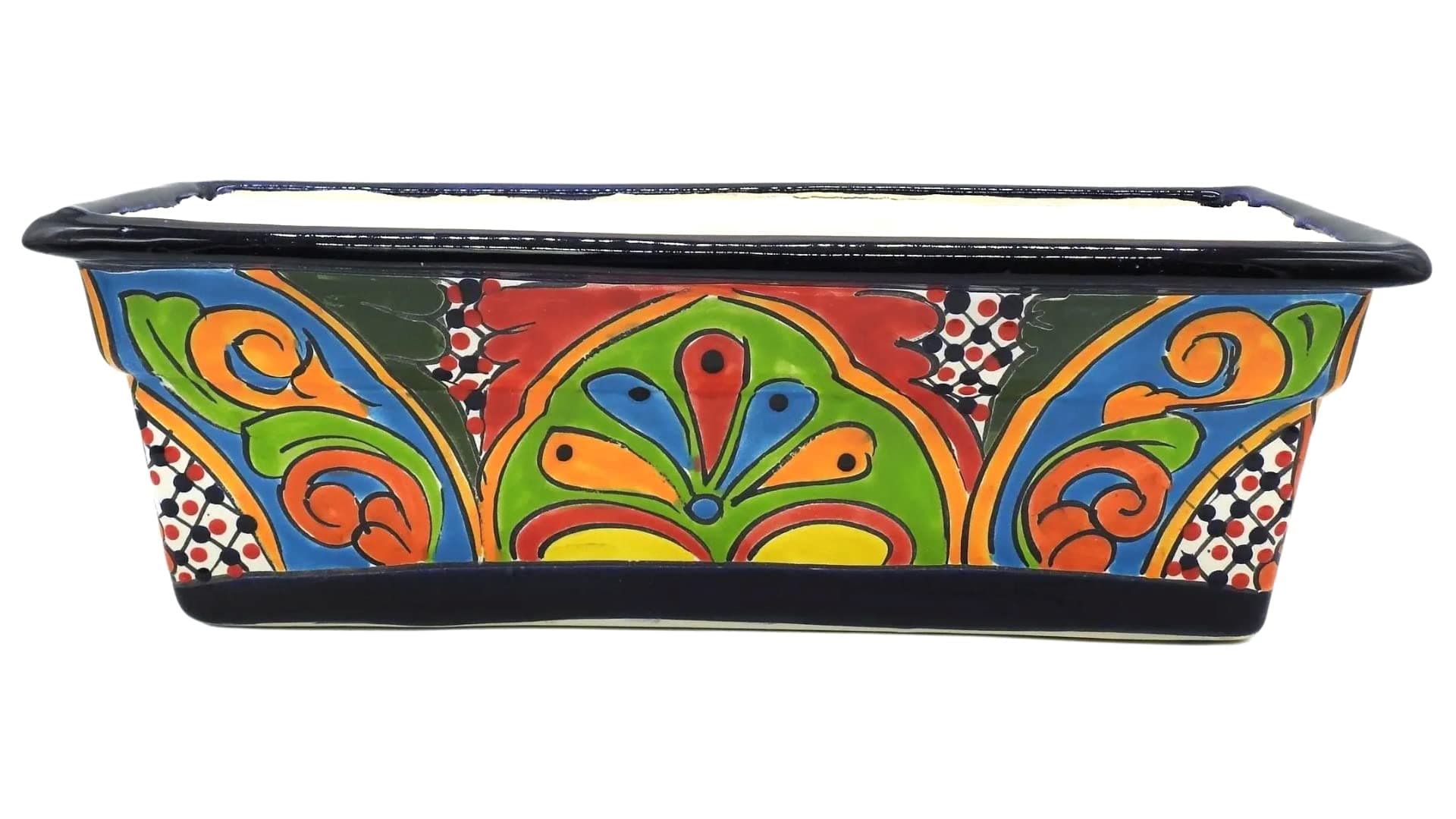 Window Box Planter Small Hand Painted Pot Rectangle Indoor Outdoor Multi Colored Glazed