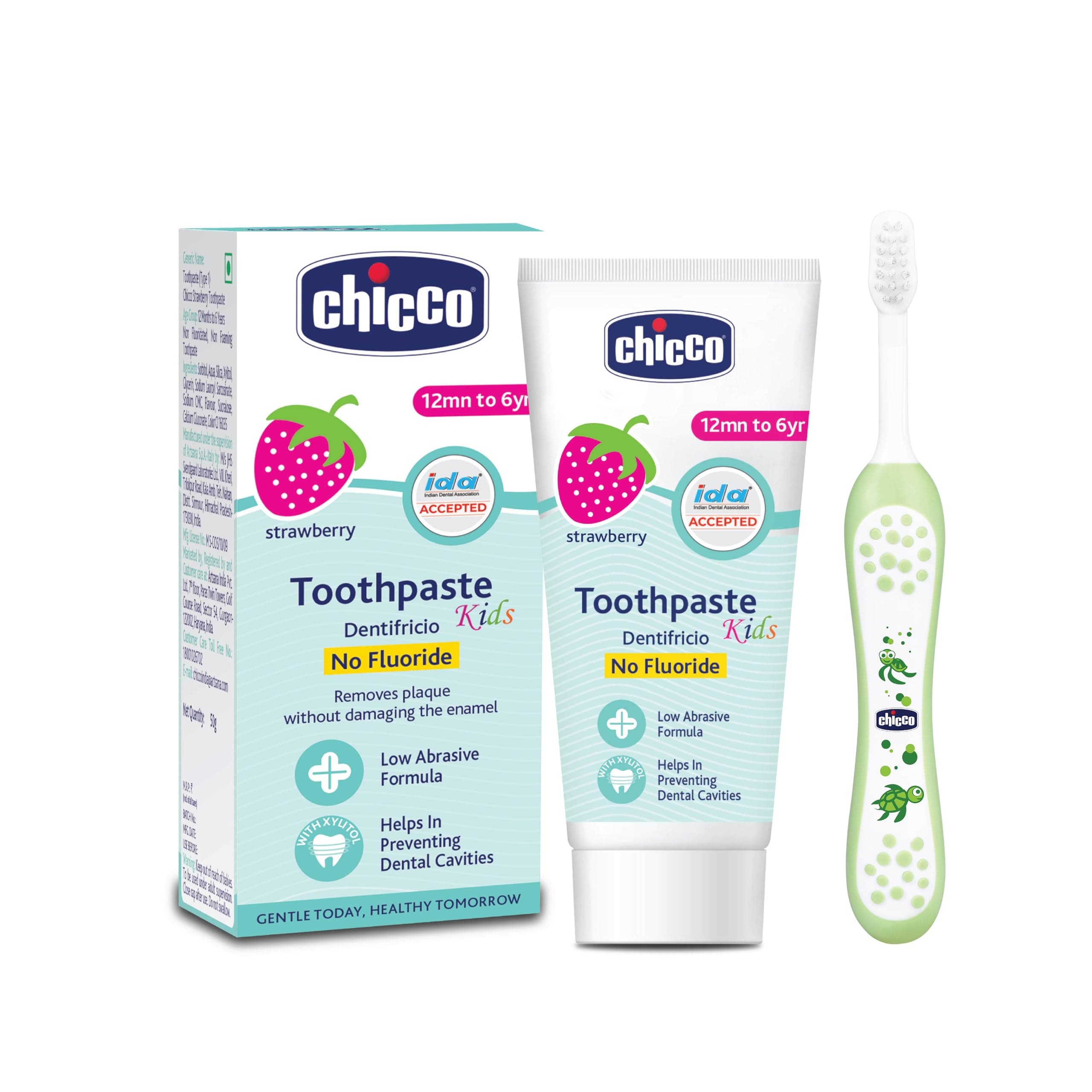 Chicco Toothpaste Strawberry + Chicco Brush Green 6-36M