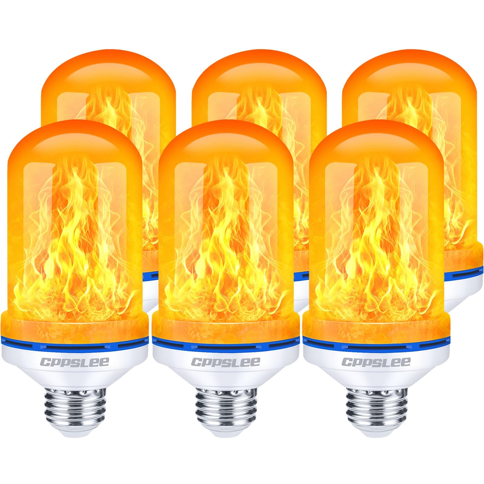 CPPSLEE Upgraded LED Flame Light Bulbs, 4 Modes Flickering Light Bulbs, E26 Base Fire Flame Bulb for Halloween Decorations Outdoor, Christmas Lights Patio Indoor Home Decor (Yellow, 6 Pack)