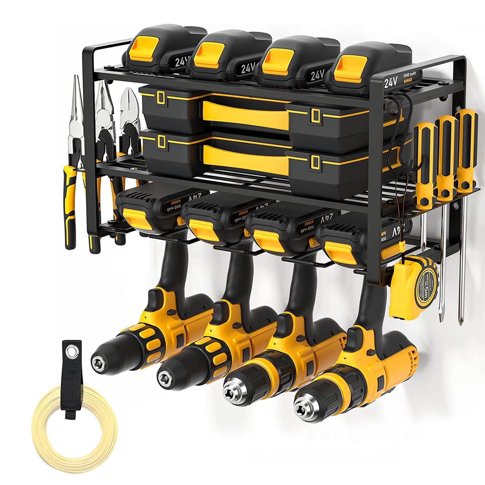 Beauenty Power Tools Organizer, Wall Mounted Tool Holder for Electric Drill, Recessed Mounted Workshop Tool Storage Rack, Tiered Heavy-Duty Tool Shelf Bracket for Kitchen & Garage (Style 1)