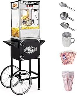 ROVSUN Popcorn Machine Movie Theater Style with Cart & Wheels, 10 Ounce Kettle Makes Up to 4 Gallons Popcorn Maker with Popcorn Scoop, Oil Spoon, Popcorn Cups & Bags for Commercial Home, ETL Certified