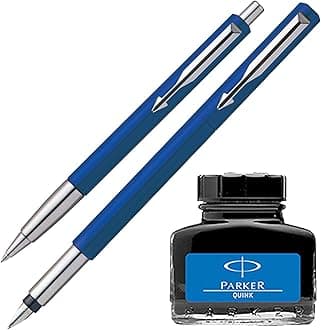 ParkerVector Standard Sets Fountain Pen + Ball Pen - Blue + Quink Ink Bottle - Blue (30ML)