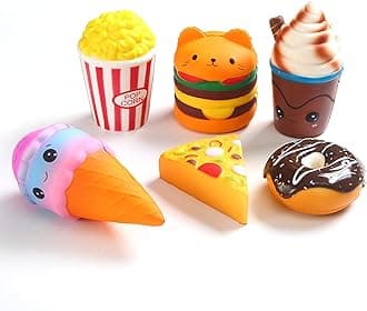 Kingyao 6pcs Slow Rising squishies Squishy Toys Jumbo squishies, Hamburger Popcorn Cake Ice Cream Pizza Kawaii Squishy Toys or Stress Relief Squeeze Toys Party Favors for Kids Adults Decorative Props