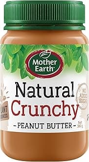Mother Earth Natural Crunchy Peanut Butter, No Added Sugar, 380 gms - Vegan Friendly & a Nutritious Source of Protein, Product of New Zealand