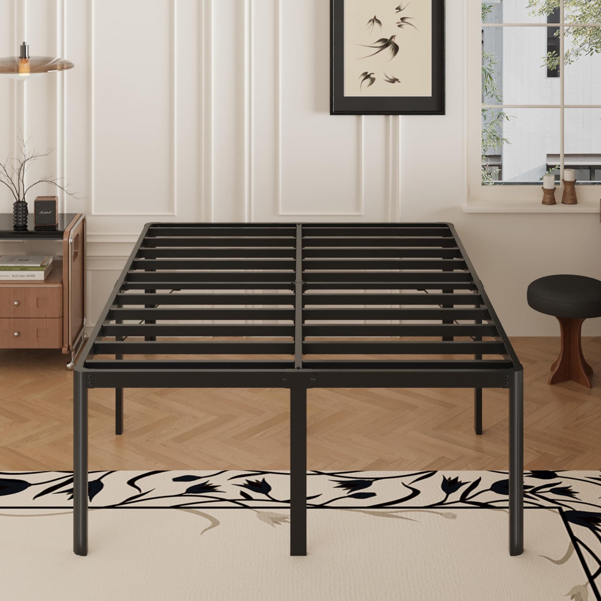 - 22 Inch High King Bed Frame with Rounded Corner Legs Heavy Duty Metal King Size Platform Bed Frame No Box Spring Needed, Easy Assembly, Noise Free, Black.