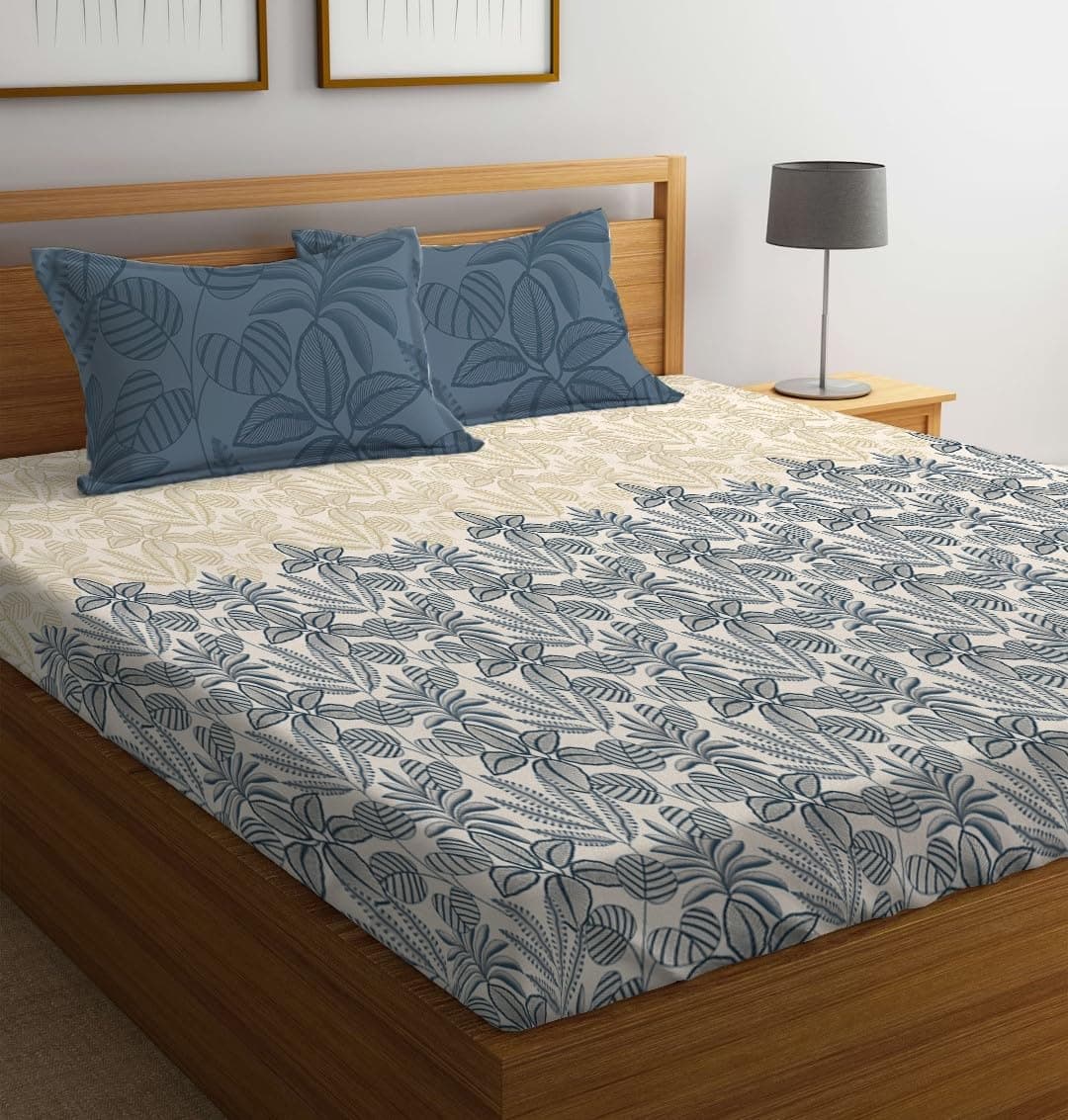 LOOMLYFE XXL Microfiber Soft Cotton Super King Size Bedsheet for Double Bed, King Size 108 Inches X 108 Inches, 9 Feet, 275 X 275 cm with 2 Large Size Pillow Covers Without Joint - BlueCocunut