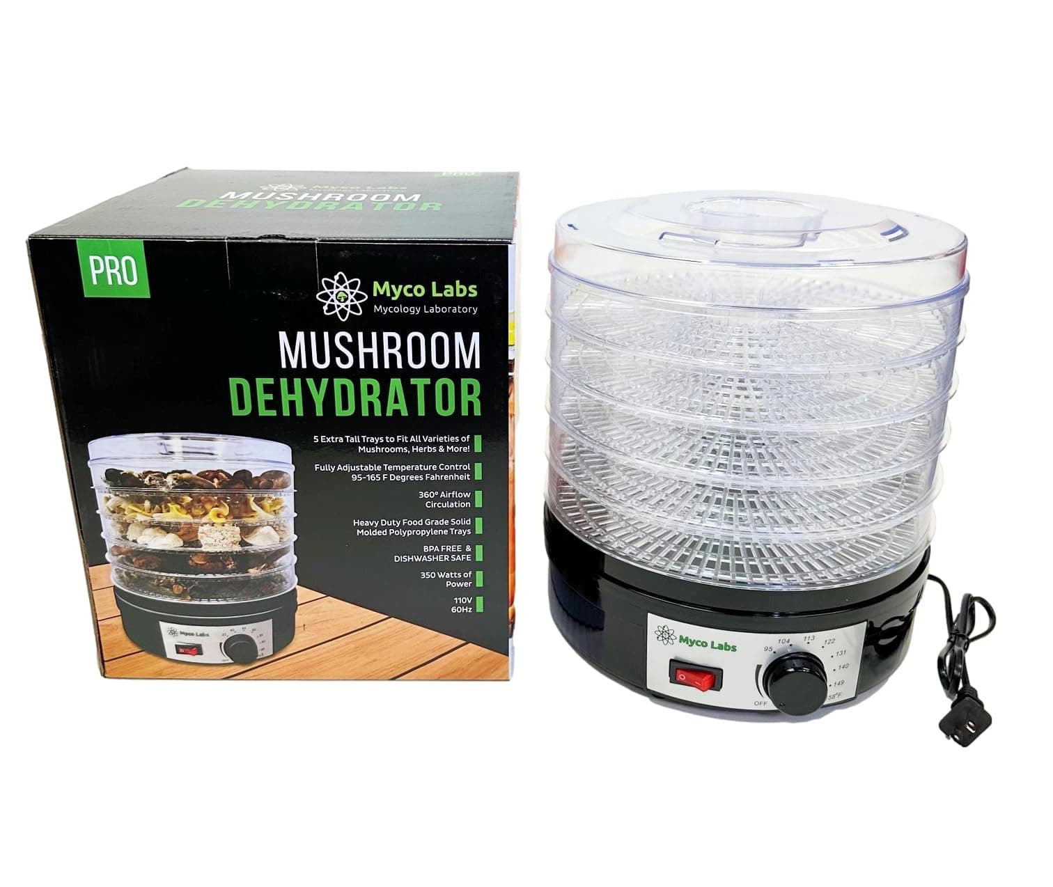 350 Watt Mushroom Dehydrator with Adjustable Temperature Control and Extra Tall Trays