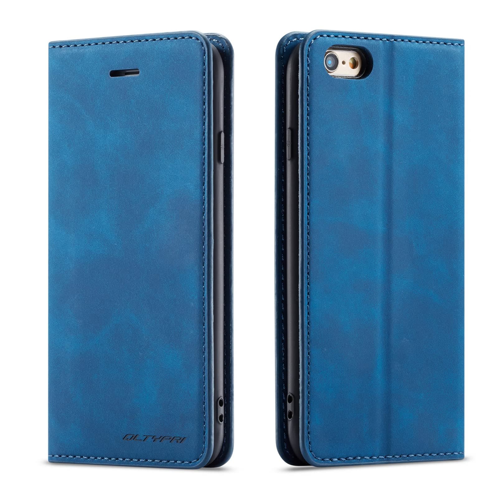 QLTYPRI Case for iPhone 6 iPhone 6S, Premium PU Leather Cover TPU Bumper with Card Holder Kickstand Hidden Magnetic Adsorption Flip Wallet Case Cover - Blue