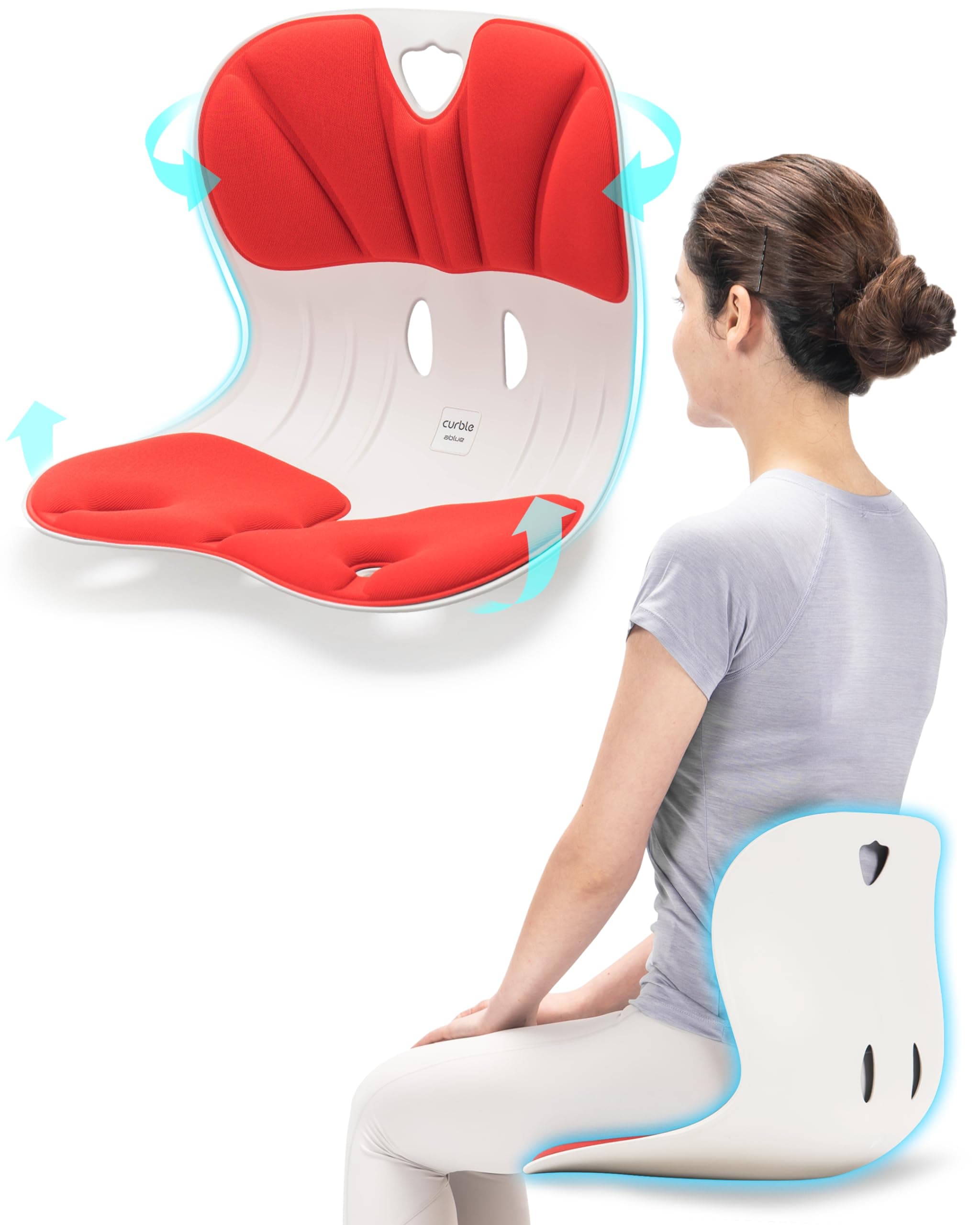 Curble Wider(Standard Wide) – Ergonomic Lower Back Support, Lumbar Support Back Posture Corrector for Low Back Pain Relief, Perfect for Home Office Desk Chair, and Floor Seat, Patented (Red)