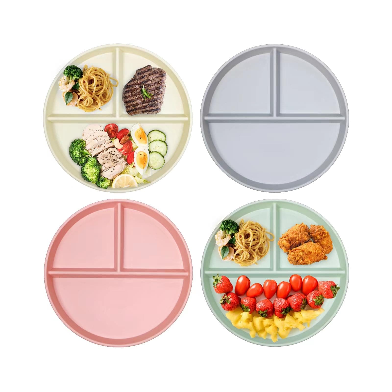 greenandlife4Pcs Plastic Dinner Plates, 9 inch Portion Control Divided Diet Plates Set, Microwave and Dishwasher Safe, Unbreakable Lightweight Unbreakable Picnic Plates for Adult Kids Children