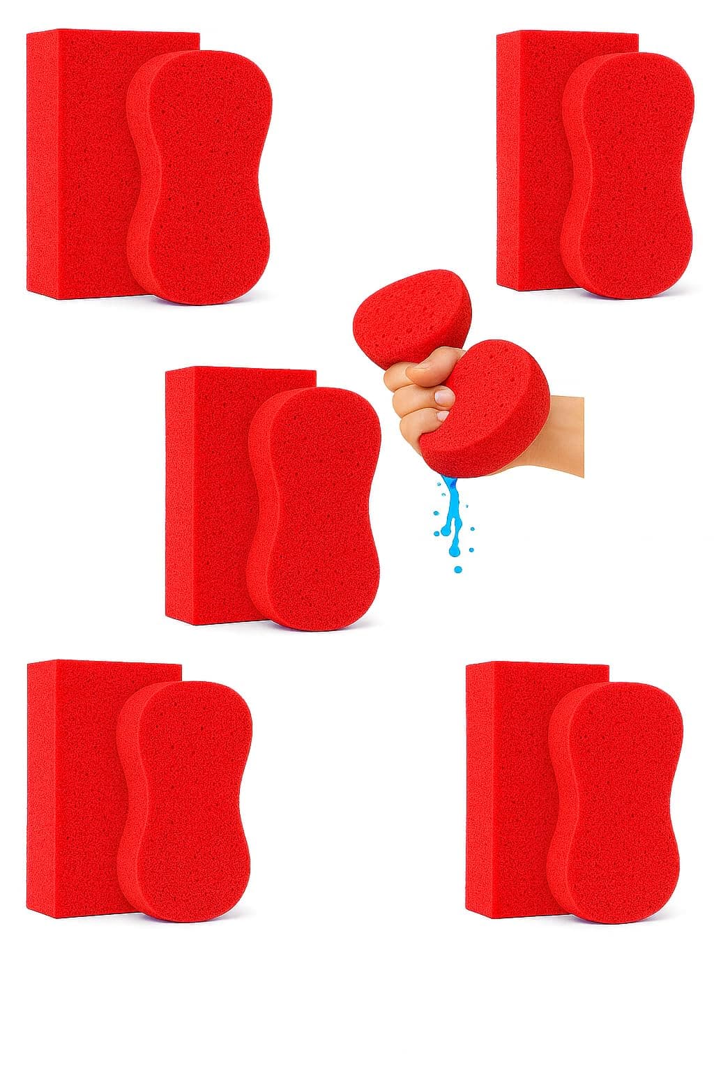 Multi-Purpose Sponges for Cleaning - Red 10 Pack, Large Sponges for Car Washing, Tile & Grout, Bulk Pack Sponge