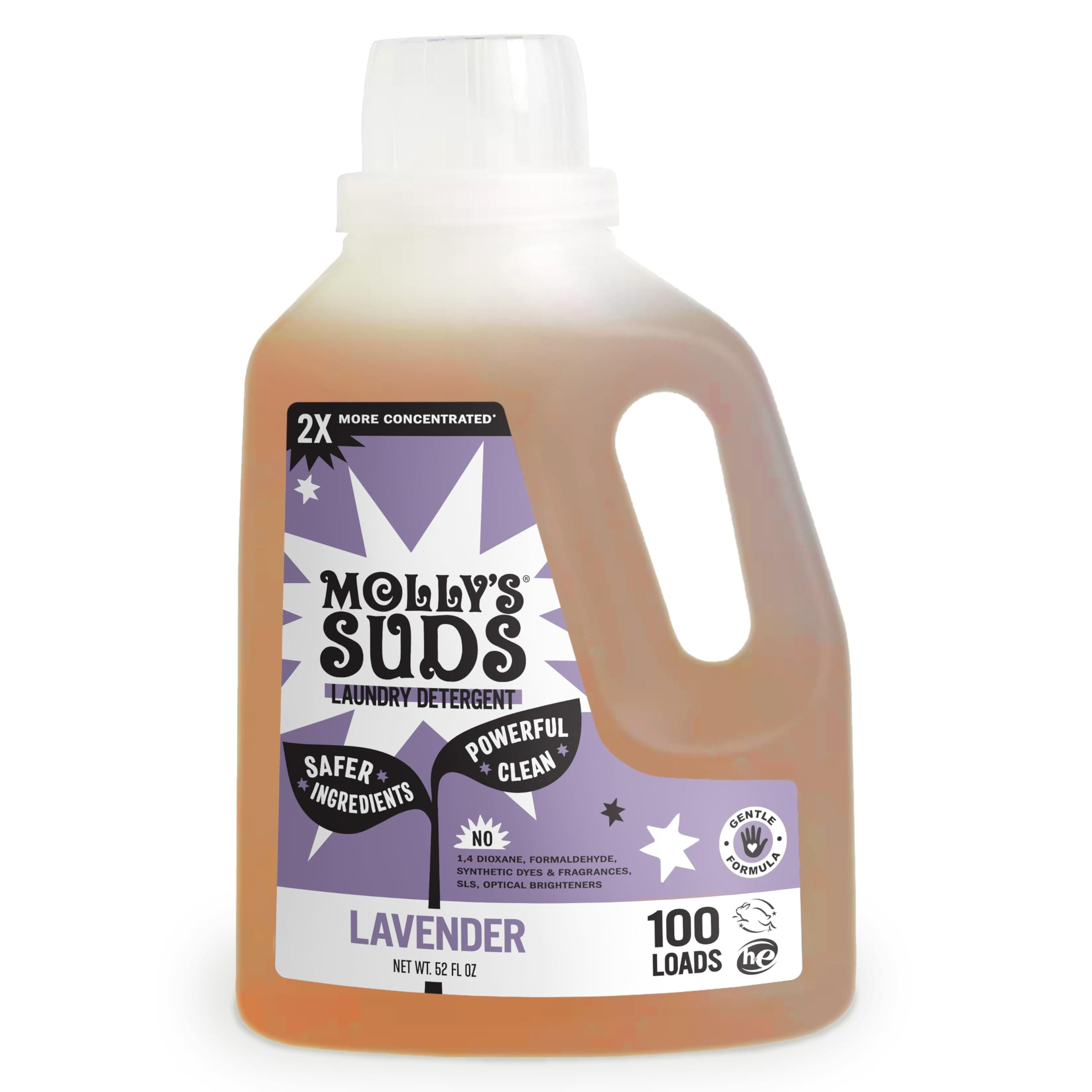 Molly's Suds Liquid Laundry Detergent | Natural Laundry Detergent Soap for Sensitive Skin | 2x Concentrated, High Efficiency (HE) | Lavender - 100 Loads