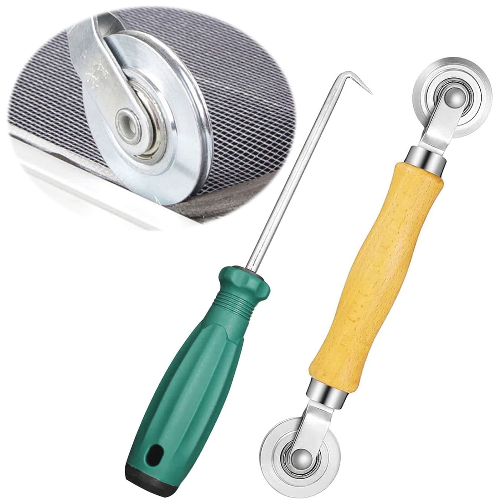 Spline Roller Wooden Handle Pressing Wheel Spline Tool for Installing Door Screens Window Spline Roller and Hook Tool Wooden Handle Pressing Wheel for Installing Door Screens Window Tool Supplies