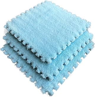 12pcs Tiled Puzzle Play Mats Interlocking Shaggy Soft EVA Foam Mats Protective Floor for Children Kids Room Home Parlor Bedroom(Lightblue)