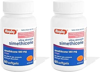 Rugby Ultra Strength Simethicone Gas Relief 180 mg - Maximum Relief for Adults - May Help with Symptoms of Flatulence & Bloating - 60 Softgels (2 Pack)